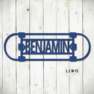 Skateboard Custom Metal Sign, Custom Metal Powder Coated Skateboard Decoration, Custom Monogram Skateboard