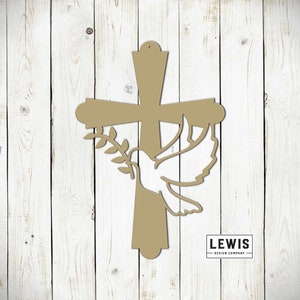 Cross with Dove and Olive Branch Metal Sign