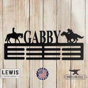 Horse Custom Name Medal Hanger Monogram - 12 Rungs for medals & Ribbons, Medal Display, Sports Medals, Kids Room Sports Decor, Western Horse