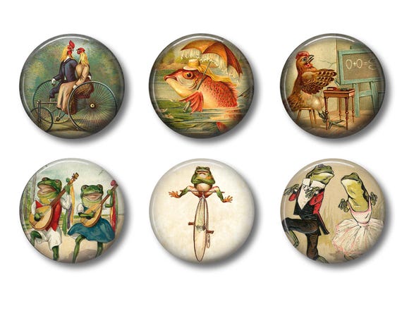 Steampunk Animal Flair Pins, Vintage Style Buttons