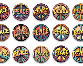 Retro Peace Sign Pins, Magnets, or Flat Backs, 1960s Style