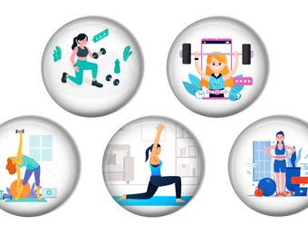 Exercise Flair Pins, Gym Refrigerator Magnets, Locker Decor