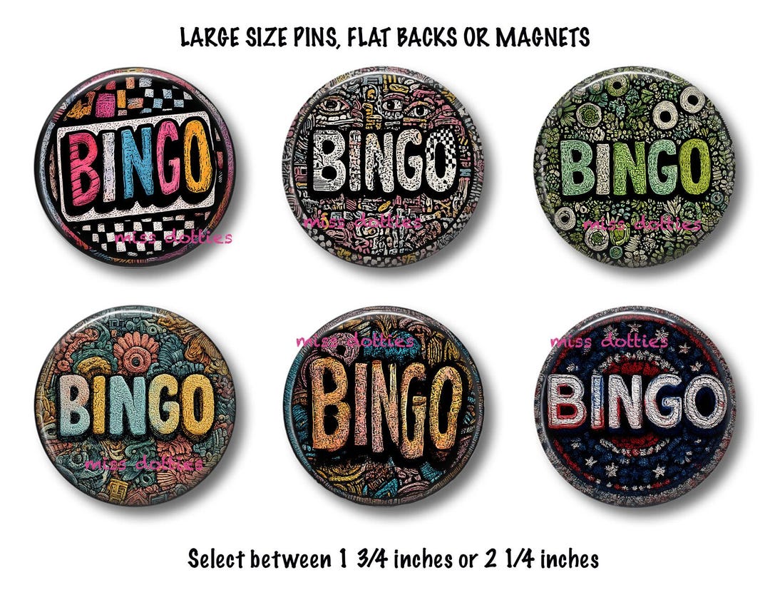 Hat Pin Bingo Example Large Pins, Large Magnets, Large Flat Backs, Bingo Pins, Bingo Flat ...
