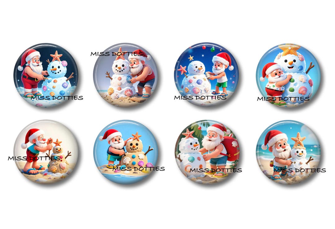 Santa Pin Design Christmas Santa Claus Pins or Magnets, Beach Snowman - Etsy