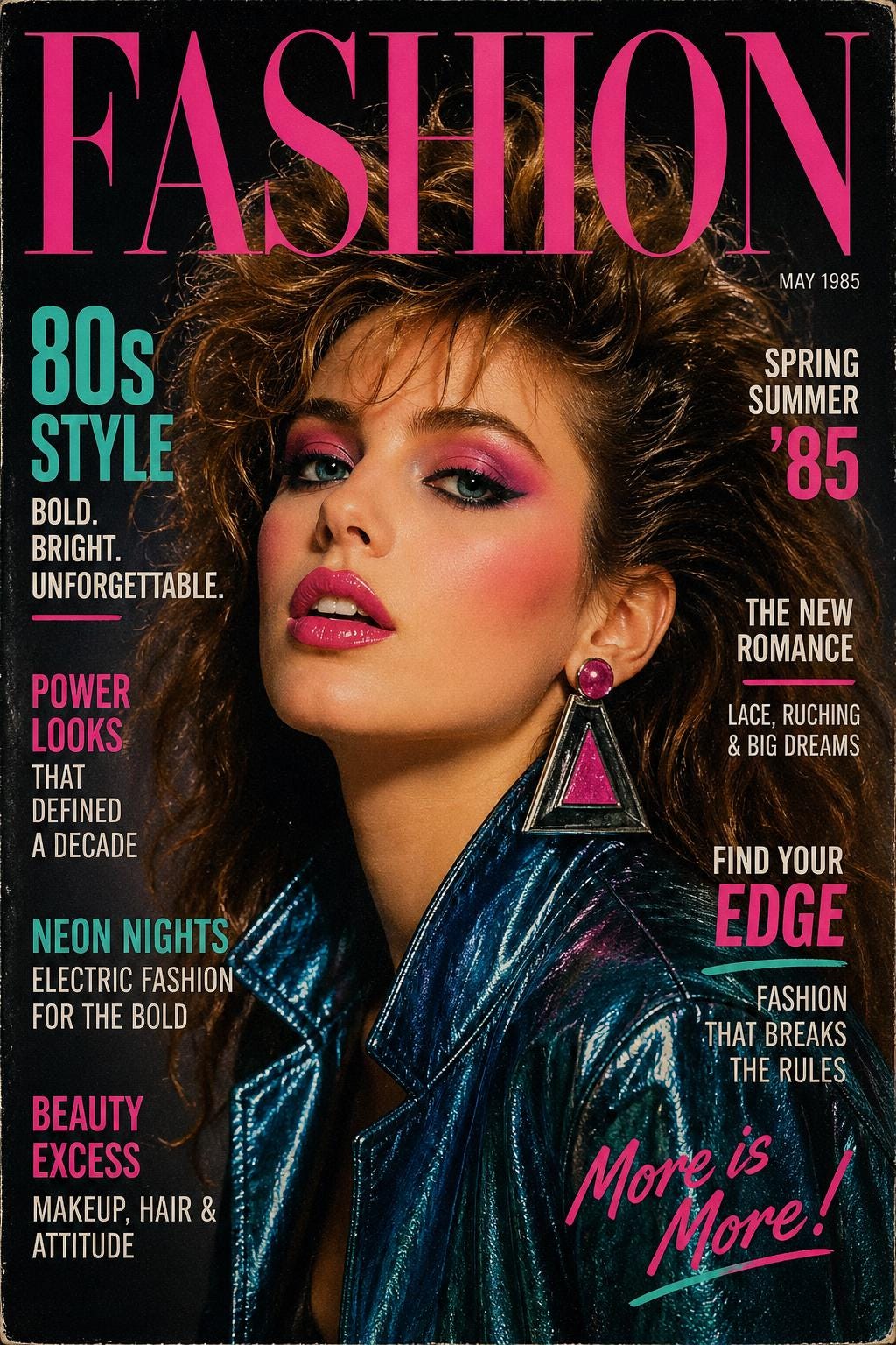 80s Fashion Magazine Cover Poster, Retro Neon Wall Art Print, Vintage ...