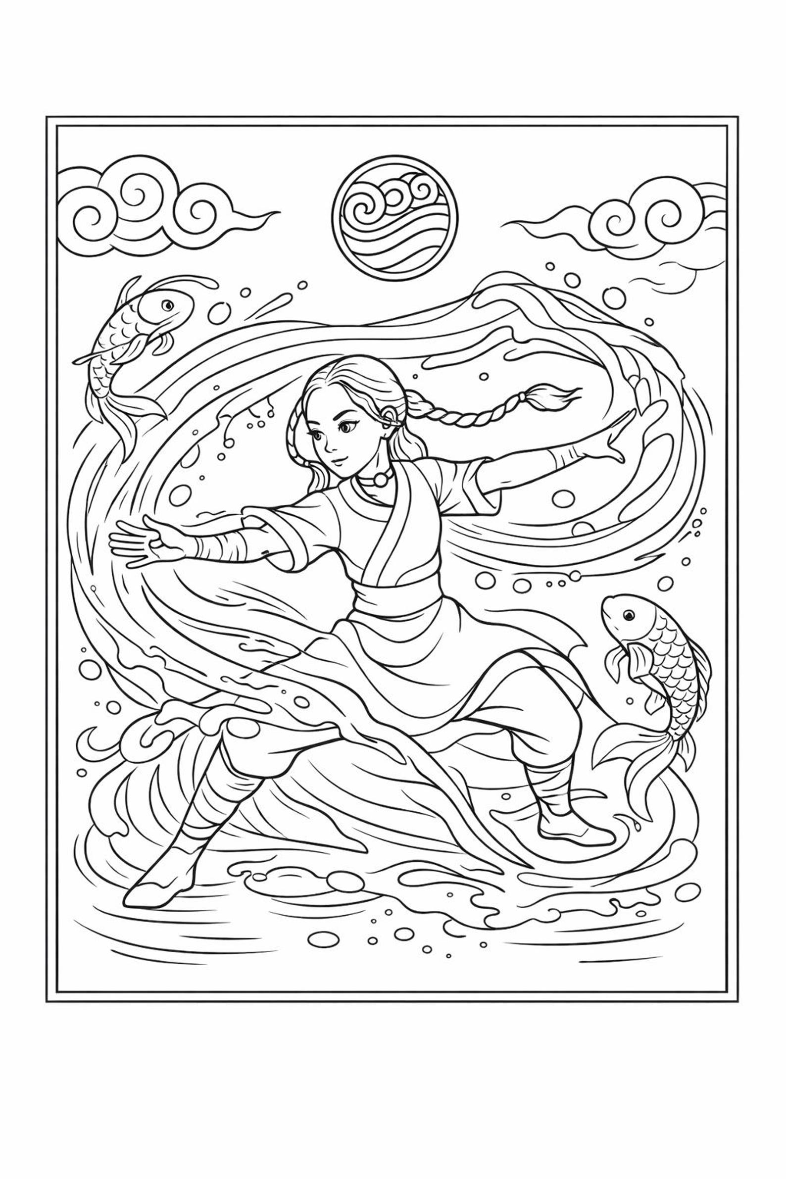 Avatar Elements Coloring Pages – 5PDF/| Aang, Appa, Toph, Waterbending ...