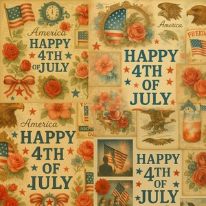 Happy 4th of July digital download card PATRIOTIC, Postcards, Printable, Digital, Vintage, Vintage Postcard, Victorian, 4th of July/5 PDF/
