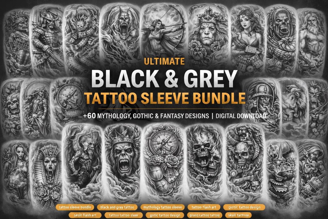 Ultimate Black Grey Tattoo Sleeve Bundle 60 Detailed Mythology