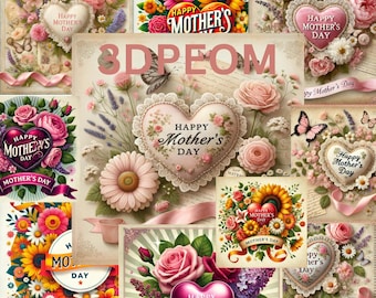 Happy Mother&#39;s Day/20 PDF/heartfelt vintage-style Mother’s Day collage/12inch on 12 inch/Mother&#39;s Day Clipart full of love