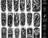 Black & Grey Tattoo Designs Bundle | 60 Realistic Sleeve Flash Sheet | Gothic, Nature, Mythical Tattoo Art | Digital Download/5pdf/