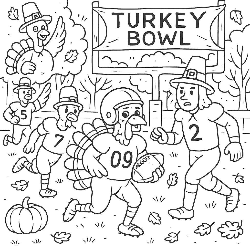 Thanksgiving Football Coloring Pages - Turkey Bowl Printable Fall…