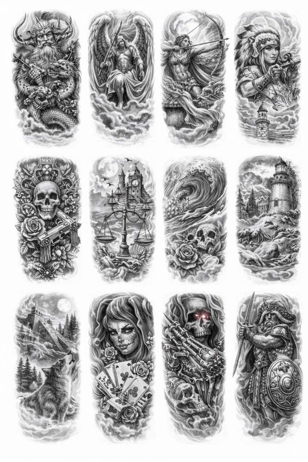 Epic Black & Grey Tattoo Sleeve Design Bundle | Digital Tattoo Flash ...