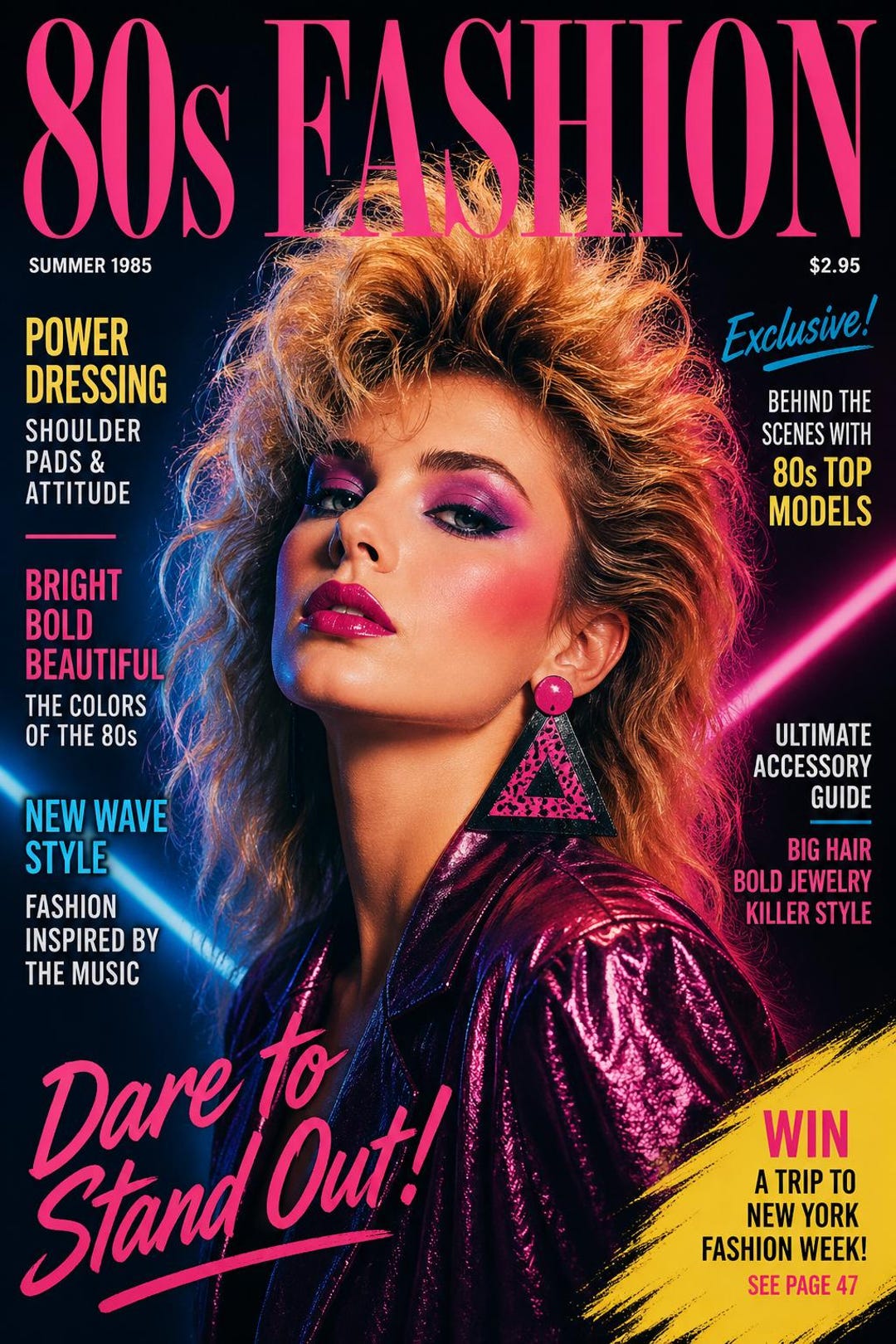 80s Fashion Magazine Cover Poster, Retro Neon Wall Art Print, Vintage ...