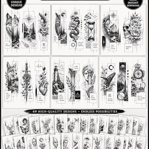 Fine Line Patchwork Tattoo Flash Sheet Bundle |69  Digital PDF Download | Blackwork Tattoo Designs | Tattoo Stencil Pack /11 pdf/