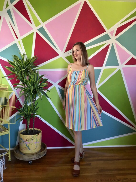 Adorable striped rainbow terry cloth sun dress. Ca