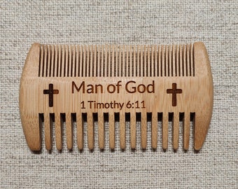 1 Timothy 6:11 beard comb wood, Man of God, stocking stuffers for men, Christian gifts for men, Christmas gift for dad, for son, for brother