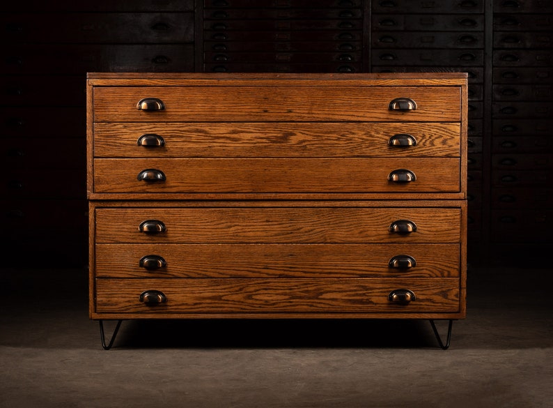 Vintage Six Drawer Wooden Flat File Etsy