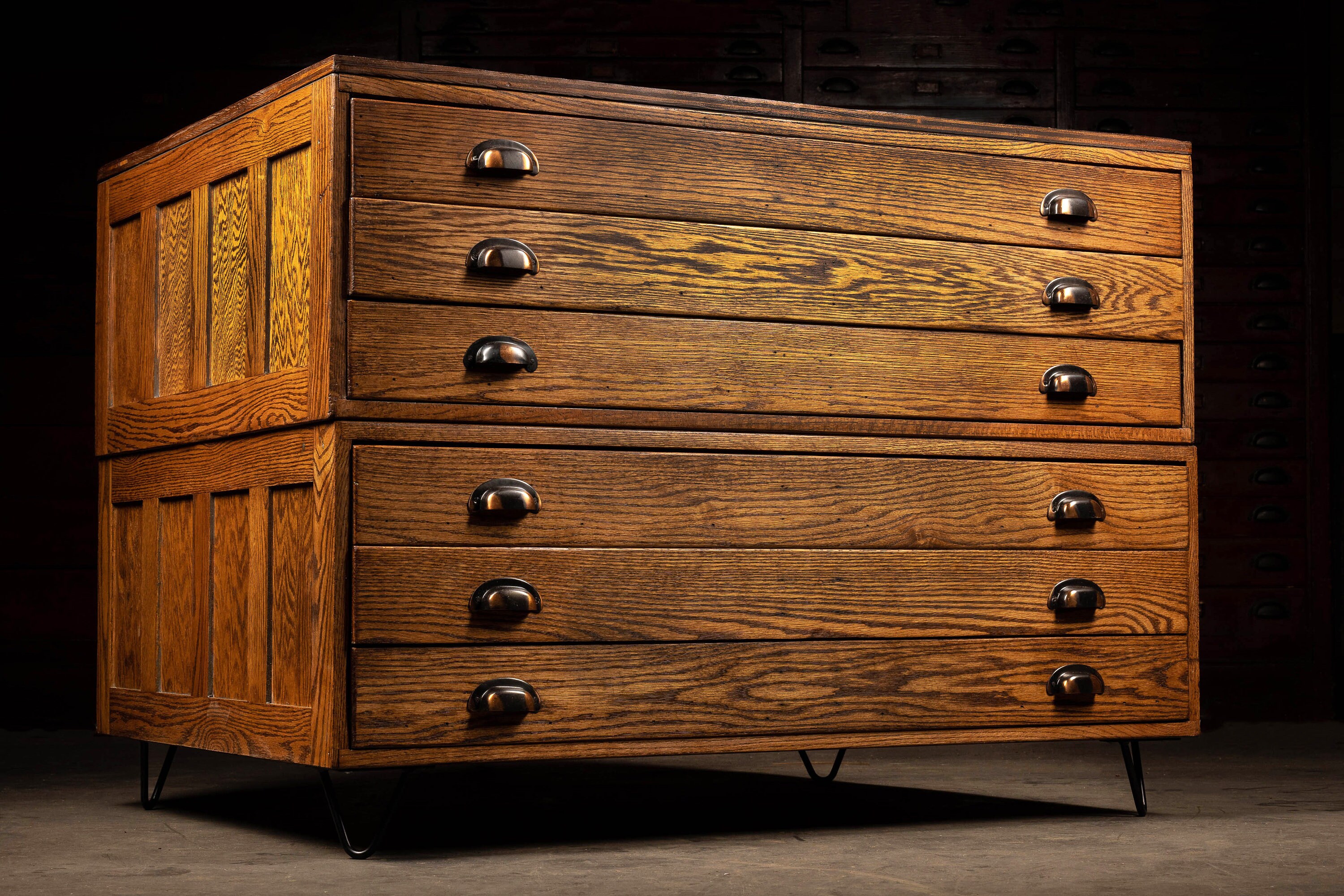 Vintage Flat File double Stack Cabinet With Reclaimed Wood Top