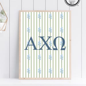 Alpha Chi Omega - Blue & Sage Leaf Print | AXO Sorority Digital Print | INSTANT DOWNLOAD
