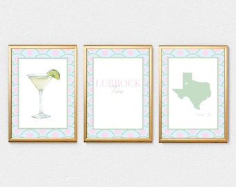 Conjunto de 3 Impressões Digitais com o Charme do Sul de Lubbock (Azul, Rosa e Verde) | Texas Tech | Cidade Universitária | DOWNLOADS INSTANTÂNEOS