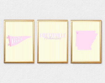 Preppy Fayetteville Digital Print Set! (Pink & Yellow) | Set of 3 Digital Prints | Arkansas | College Town | INSTANT DOWNLOADS
