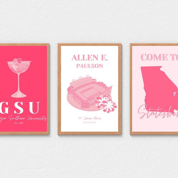 Preppy Georgia Southern Digital Prints - Set of 3 (Pink) INSTANT DOWNLOAD