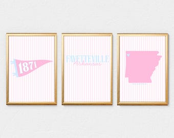 Preppy Fayetteville Digital Print Set! (Pink & Blue) | Set of 3 Digital Prints | Arkansas | College Town | INSTANT DOWNLOADS
