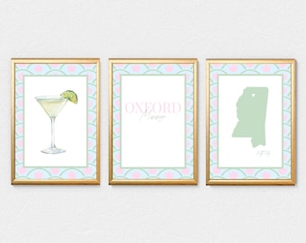 Oxford Southern Charm Digital Prints (Blue, Pink, & Green) | Set of 3 Digital Prints | Ole Miss | College Town | INSTANT DOWNLOADS
