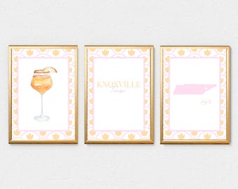 Knoxville Southern Charm Digital Prints (Pink & Orange) | Set of 3 Digital Prints | UTK | College Town | INSTANT DOWNLOADS