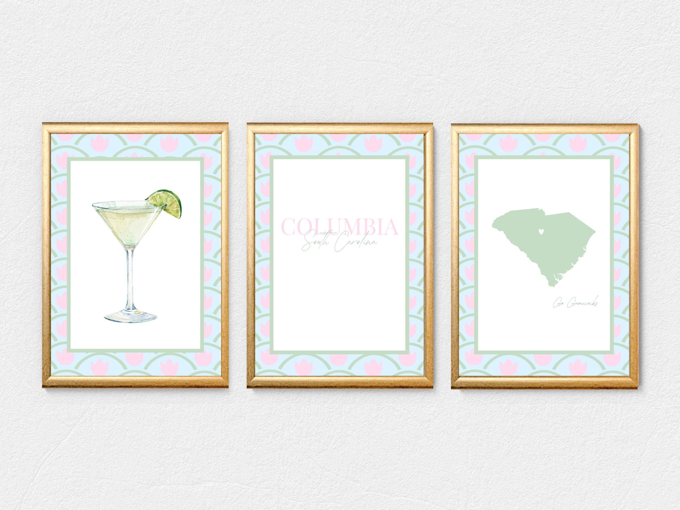 Columbia Southern Charm Digital Prints (Blue, Pink, & Green) | Set of 3 Digital Prints | UofSC | College Town | INSTANT DOWNLOADS