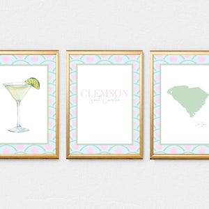 Clemson Southern Charm Digitala Tryck (Blå, Rosa & Grön) | Set med 3 Digitala Tryck | Clemson | College Town | DIREKT NEDLADDNINGAR