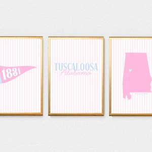 Preppy Tuscaloosa Digital Print Set! (Pink & Blue) | Set of 3 Digital Prints | Alabama | College Town | INSTANT DOWNLOADS
