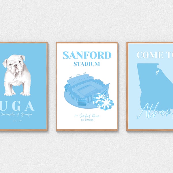 Preppy University of Georgia Prints (Blue) | Digital Prints INSTANT DOWNLOAD