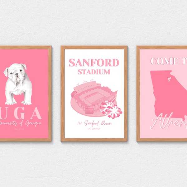 Preppy University of Georgia Digital Prints - Set of 3 (Pink) INSTANT DOWNLOAD