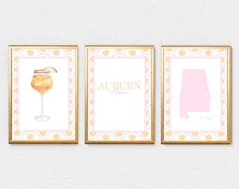 Auburn Southern Charm Digital Prints (Pink & Orange) | Set of 3 Digital Prints | Auburn | College Town | INSTANT DOWNLOADS