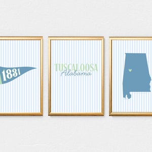 Preppy Tuscaloosa Digital Print Set! (Blue & Sage Green) | Set of 3 Digital Prints | Alabama | College Town | INSTANT DOWNLOADS