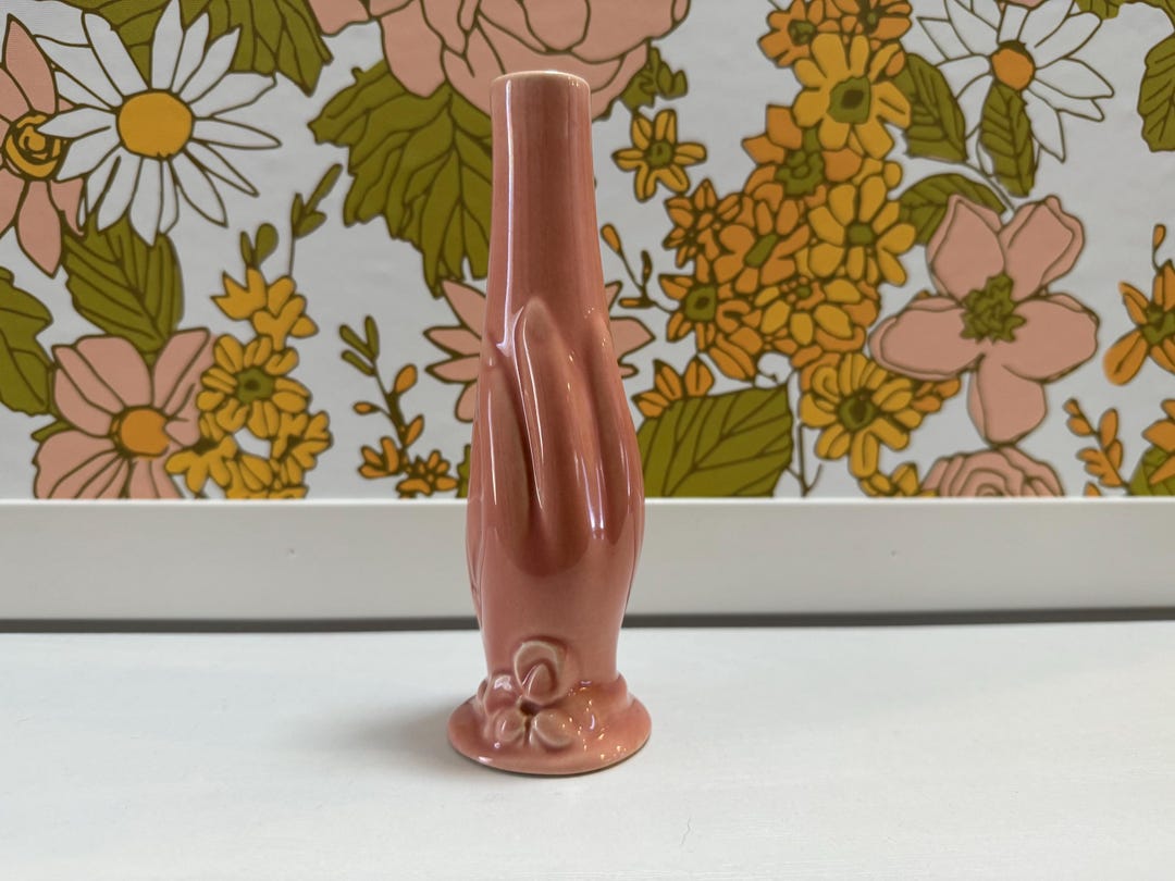 Mid Century Figural Floral Pink Hand Bud Vase by L’orle - Etsy