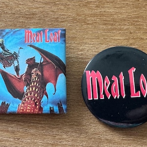 True Vintage 90s Meat Loaf Bat Out Of Hell Pinback Button Lot