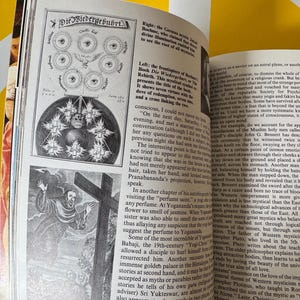 May include: An open book with illustrations and text. One page features a diagram with eyes and text in German. Another shows a drawing of a religious figure with a cross. The book appears to be about mysticism.