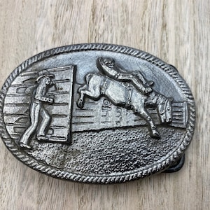Vintage Pewter Bucking Bronco Rodeo Belt Buckle