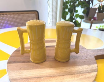Mid Century Frankoma Yellow Glaze Redware Barrel Salt and Pepper Shakers