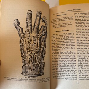 May include: Bronze sculpture of a hand, detailed with serpents, a pine cone, and a frog. The text "EGYPTIAN CHARM" is included, describing the hand's purpose to avert the evil eye. The image is from the British Museum.