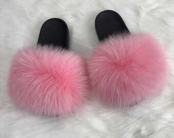 pink fuzzy slides