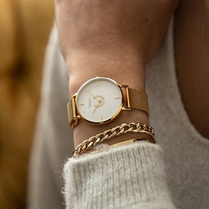 Luxury Women's Watch Gold CELESTE - White | Wrist Watch (Mesh Band) - By Venici Times
