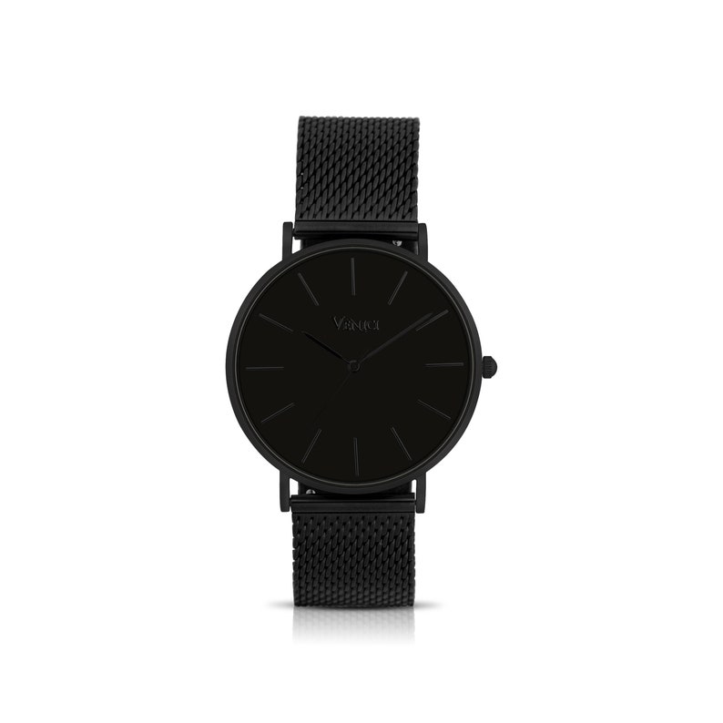 Montre minimaliste pour homme noir mat Eclipse Montre-bracelet bracelet en maille par Venici Times image 4