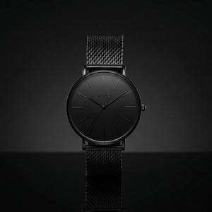 All Black Minimalist Mens Watch – Stainless Steel Mesh Strap – Modern Wrist Watch, Gift for Him image 7