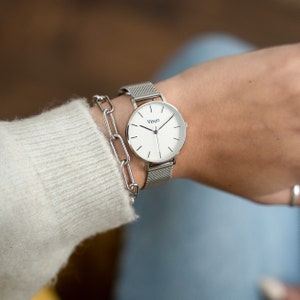 Minimalist Women's Watch Silver Hera | Wrist Watch (Mesh Band) - By Venici Times