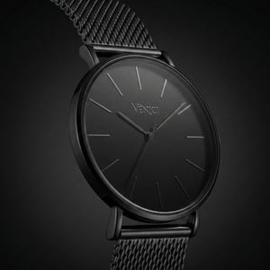 All Black Minimalist Mens Watch – Stainless Steel Mesh Strap – Modern Wrist Watch, Gift for Him image 3