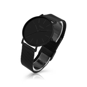 Montre minimaliste pour homme noir mat Eclipse Montre-bracelet bracelet en maille par Venici Times image 6