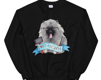 I Love My Keeshond Portrait Unisex Crewneck Fleece Sweatshirt Keeshonden Keesie Dog Puppy Illustration Wolf Spitz Fur Baby
